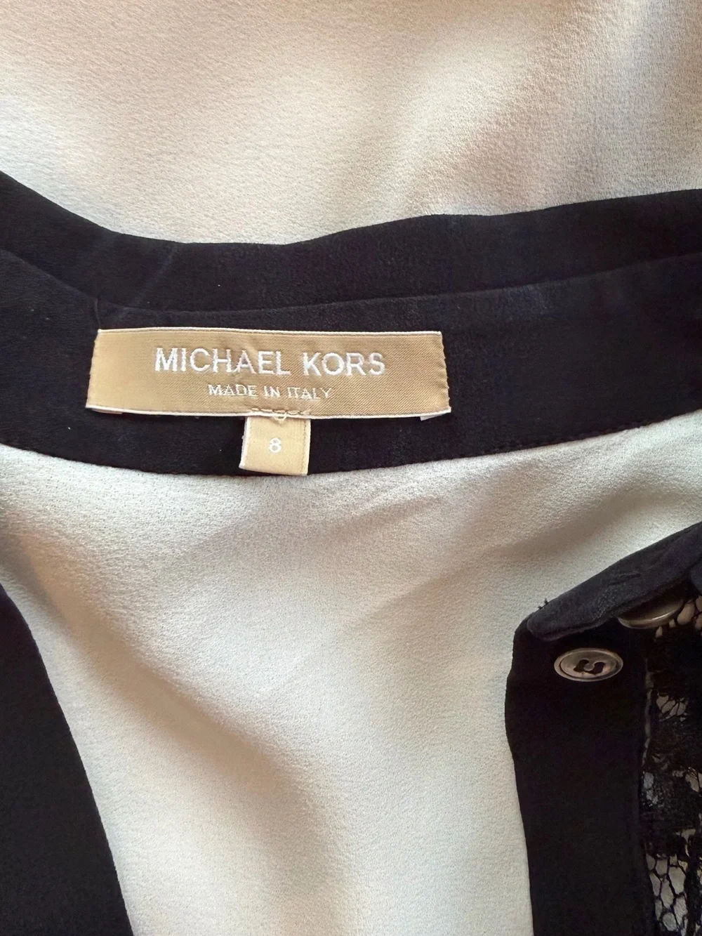 Michael Kors Cream Blouse with Black Lace Yoke